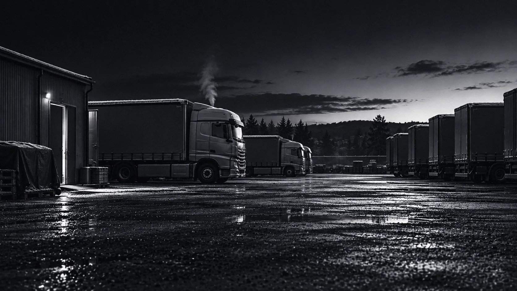 Illustrative truck yard at first light